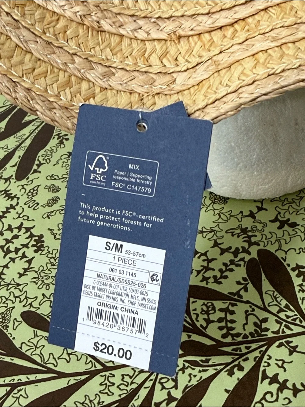 Universal Thread Natural Straw Sun Hat with Shell Trim Packable